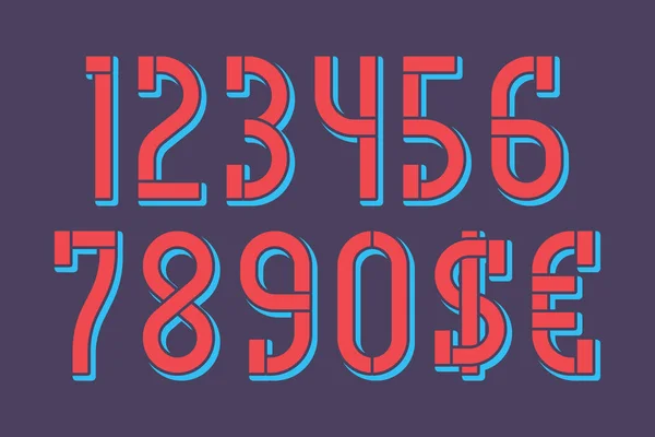 Numéros de pochoir bicolore avec signes de devise dans le style urbain . — Image vectorielle