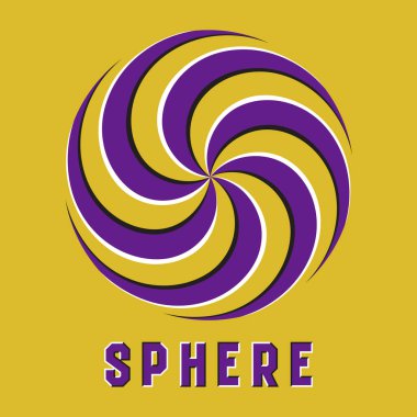 Hareket yanılsamaetkisi ile küre şeklinde soyut logo sembolü. Hareketli sarilik elemanları ile mor amblem.