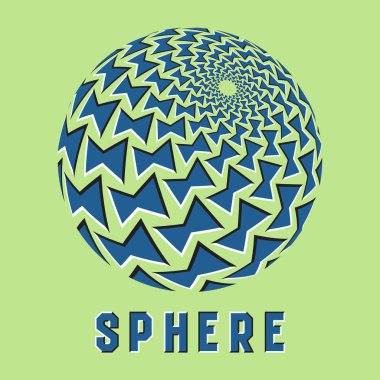 Hareket yanılsamaetkisi ile soyut küre logo sembolü. Hareketli yay şekilleri ile mavi küre amblemi.
