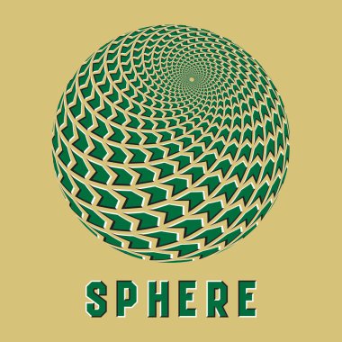 Hareket yanılsamaetkisi ile soyut küre logo sembolü. Hareketli oklar şekiller ile yeşil küre amblemi.