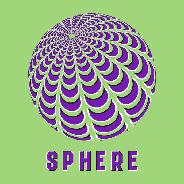 Símbolo abstrato do logotipo da esfera com efeito de ilusão de movimento. emblema globo roxo com elementos crescentes em movimento . — Vetor de Stock