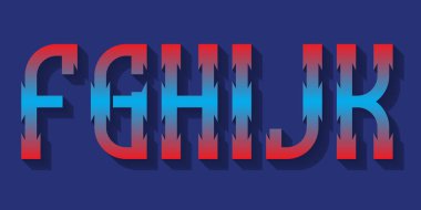 F, G, H, I, J kırmızı mavi degrade harfleri gölge. Kentsel 3d yazı tipi
