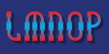 L, M, N, O, P gölgeli kırmızı mavi degrade harfler. Kentsel 3d yazı tipi