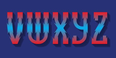 V, W, X, Y, Z gölgeli kırmızı mavi degrade harfler. Kentsel 3d yazı tipi