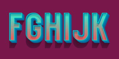 F, G, H, I, J, K hacimli mavi kırmızı harfler. Kentsel 3d retro fon