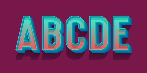 A, b, c, d, e volumetrische blau-rote Buchstaben. Urban 3D Retro Schrift. — Stockvektor