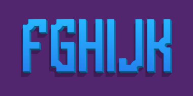 F, G, H, I, J, K mavisi şık hacimsel harfler. Kentsel 3d yazı tipi.