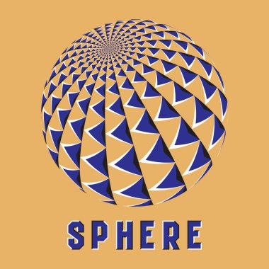 Hareket yanılsamaetkisi ile soyut küre logo sembolü. Hareketli üçgen oklar şekilleri ile mavi küre amblemi.