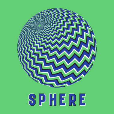 Hareket yanılsamaetkisi ile soyut küre logo sembolü. Mavi zikzak çizgili küre amblemi.