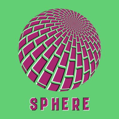 Hareket yanılsamaetkisi ile soyut küre logo sembolü. Hareketli dikdörtgenler şekilleri ile pembe küre amblemi.