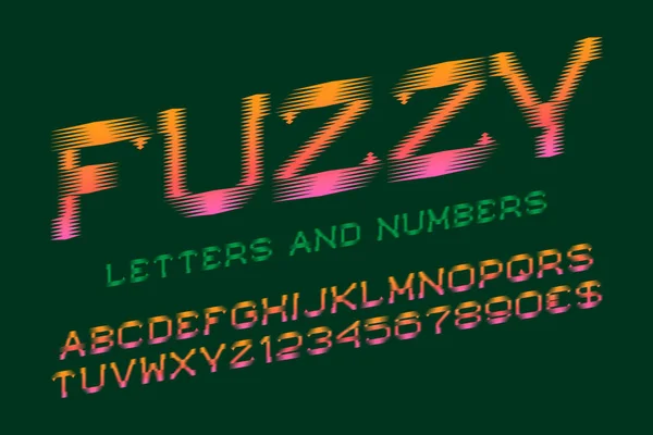 Sayılar ve döviz işaretleri ile bulanık harfler. Turuncu pembe degrade yazı tipi. İzole İngiliz alfabesi.