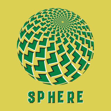 Hareket yanılsamaetkisi ile soyut küre logo sembolü. Hareketli oklar şekiller ile yeşil küre amblemi.