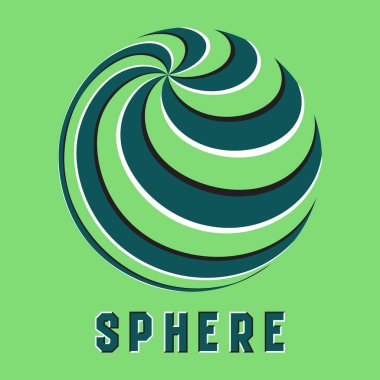 Hareket yanılsamaetkisi ile soyut küre logo sembolü. Spiral çizgili yeşil küre amblemi.