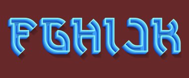 F, G, H, I, J, K mavi hacimsel harfler. 3d muhteşem alfabe.