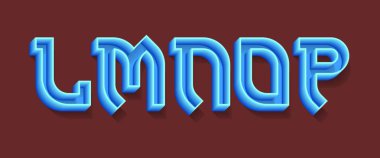 L, M, N, O, P mavi hacimsel harfler. 3d muhteşem alfabe.