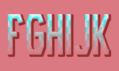 F, G, H, I, J, K renkli ringa kemiği harfleri. Şık retro yazı tipi