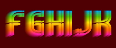F, G, H, I, J, K yanardöner harfler. Heyecan verici canlı yazı tipi.