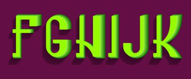 F, G, H, I, J, K parlak yeşil harfler. Kentsel 3d yazı tipi.