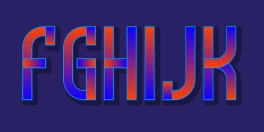 F, G, H, I, J, K kırmızı mavi degrade harfleri. Kentsel canlı yazı tipi.