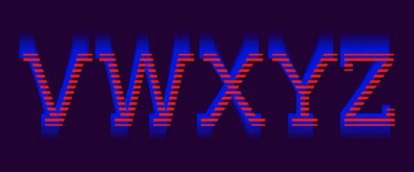 V, W, X, Y, Z letras vibrantes. Red blue electric fuente . — Vector de stock