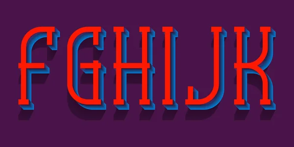 F, G, H, I, J, K ilusorias letras rojas azules. Letras urbanas 3d fon — Vector de stock