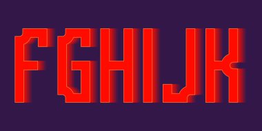 F, G, H, I, J, K kırmızı canlı harfler. Kentsel heyecan verici yazı tipi.