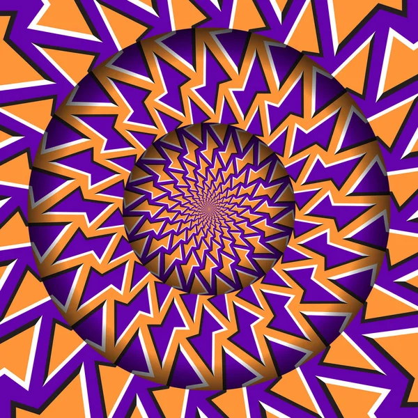 Marco redondo abstracto con un patrón de polígonos naranja púrpura en movimiento. Ilusión óptica fondo hipnótico . — Vector de stock
