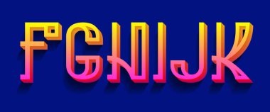 F, G, H, I, J, K sarı pembe 3d harfler. Hacimsel gradyan yazı tipi