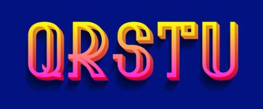 S, R, S, T, U sarı pembe 3d harfler. Hacimsel gradyan yazı tipi.