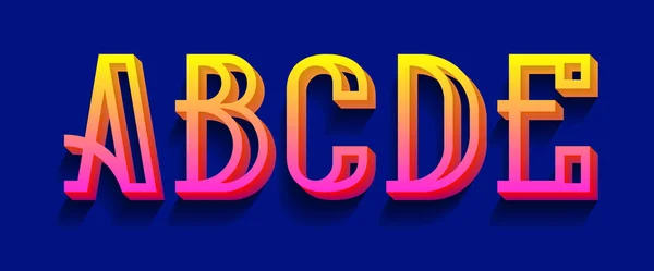 A, B, C, D, E geel roze 3D letters. Volumetrische kleurovergang, lettertype. — Stockvector