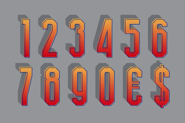 Gradient stiliserade siffror med valutatecken i 3D urban stil. — Stock vektor