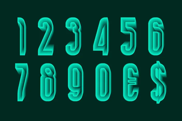 Numéros éthérés verts avec des signes de devise dans le style 3d translucide — Image vectorielle