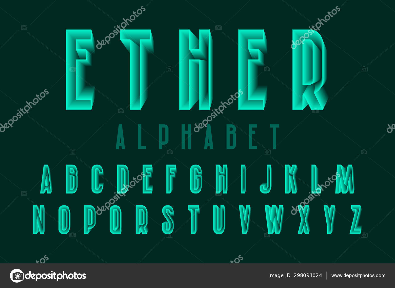 緑色の半透明文字のエーテルアルファベット アーバン 3d フォント 孤立した英語のアルファベット 無料 のストックベクター C Vectordivider