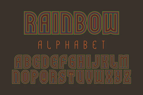 Regenbogenalphabet aus bunten Linien Buchstaben. Schillernde Retro-Schrift. isoliertes englisches Alphabet. — Stockvektor