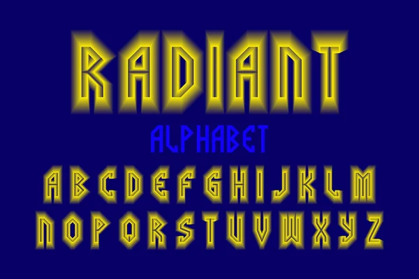 Radiant alphabet with yellow neon glow. Luminous volumetric font. Isolated english alphabet.