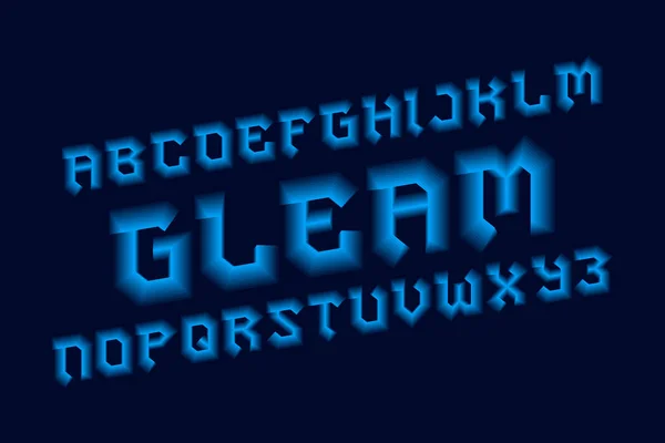 Buchstabenglanz mit blauem Neon-Schein. leuchtende schräge Schrift. isoliertes englisches Alphabet. — Stockvektor