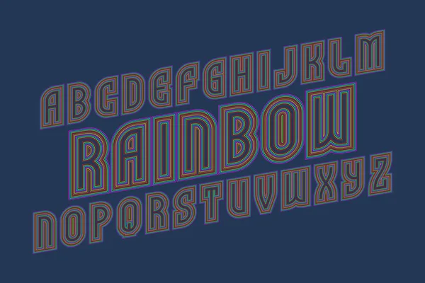 Regenboog alfabet van gekleurde lijnen. Een ironisch schuin lettertype. Geïsoleerd Engels alfabet. — Stockvector