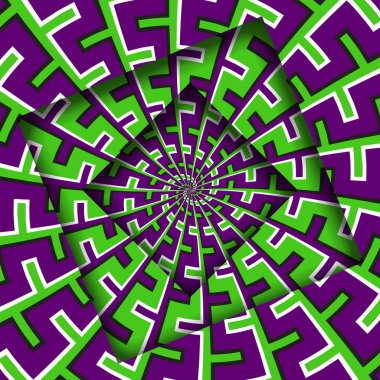 Dönen mor sarmal desenli, soyut, dönüştürülmüş çerçeveler. Optik illüzyon hipnotik arka plan.