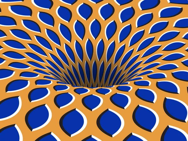 Agujero giratorio de ornamento azul naranja en movimiento. Fondo de ilusión óptica vectorial . — Archivo Imágenes Vectoriales