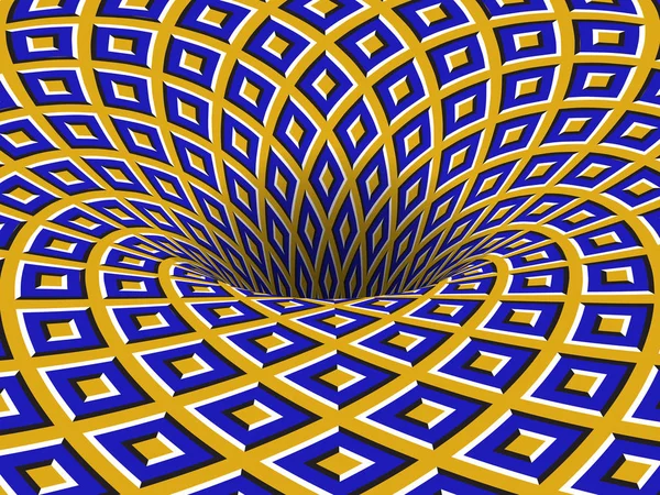 Gaura rotativă a ornamentului pătratelor albastre galbene în mișcare. Vector fundal iluzie optică . — Vector de stoc
