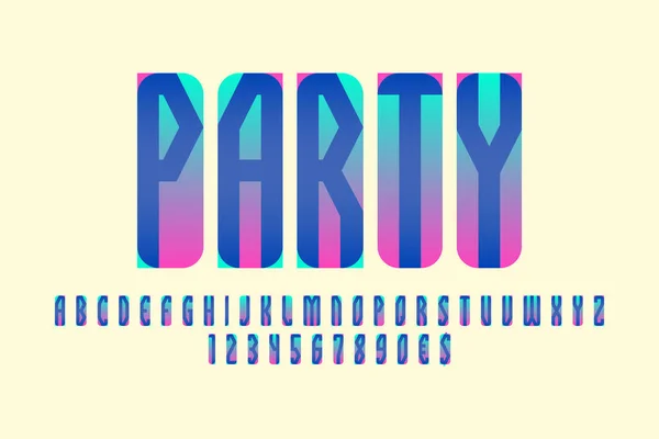 Party Fuente Exhibición Artística Dividido Rosa Verde Azul Letras Números — Vector de stock