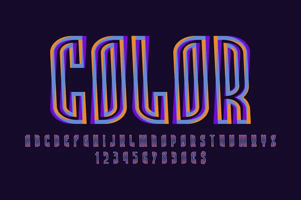 Color Fuente Pantalla Artística Contorno Azul Anaranjado Letras Púrpura Números — Vector de stock