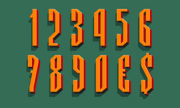 Numéros Orange Rouge Précis Signes Devise Avec Ombre Fonte Affichage — Image vectorielle