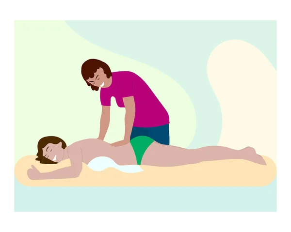 Masseuse Gives Massage Beautiful Young Woman Cartoon People Illustration — Stock Vector