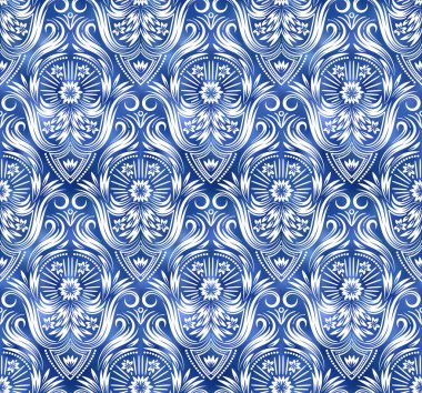 Antika çivit mavisi. Tekstil dikişsiz boyanmış. Desenli Japon mürekkep arkaplanı.