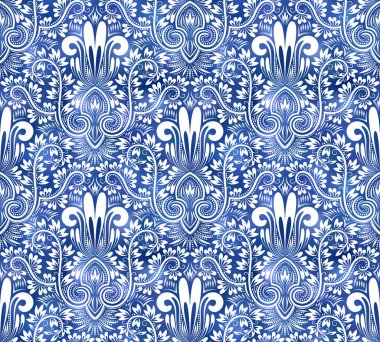 Klasik çivit mavisi boyalı, dikişsiz desen. Boho mavi mürekkep arkaplanı.