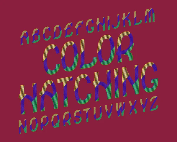 Couleur Hatching Police Caractères Fonte Colorée Alphabet Anglais Isolé — Image vectorielle