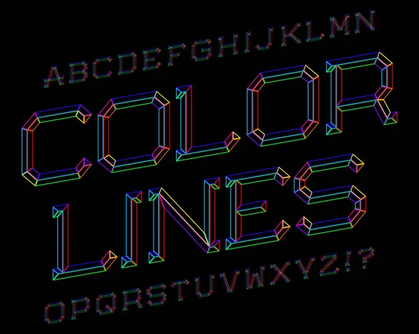 Kleur Lijnen Lettertype Kleurrijk Lettertype Geïsoleerd Engels Alfabet Zwarte Achtergrond — Stockvector