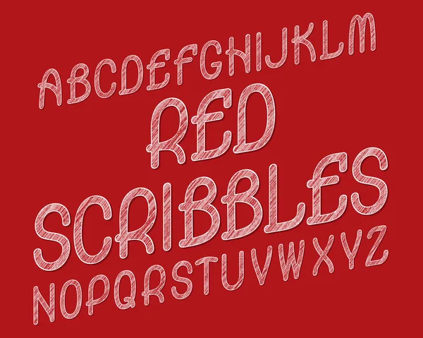 Red Scribbles Typeface Black White Font Isolated English Alphabet — Stock Vector