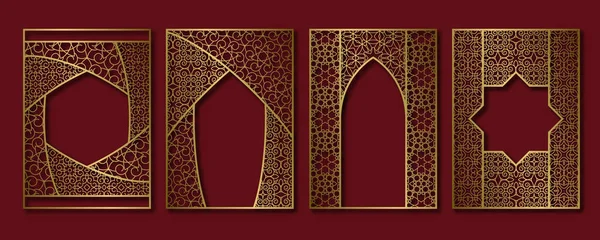 Cadres Vintage Dans Style Arabesque Livre Livret Brochure Couvertures Dorées — Image vectorielle